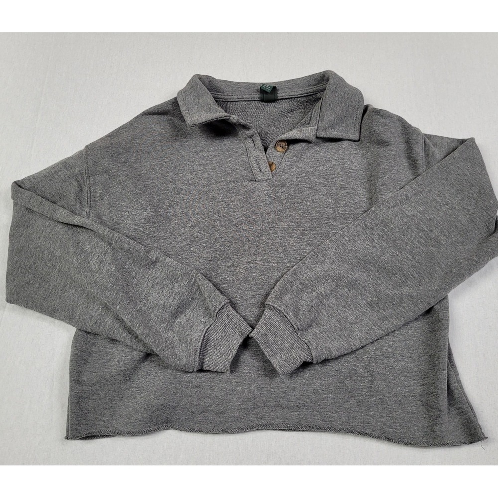 Wild Fable Cropped Polo Pullover Long Sleeve Gray Sweatshirt Women's Size M